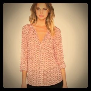 Paige ikat print red button front blouse size L